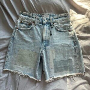 Zara Loose Fit Bermuda Patchwork Jean Shorts